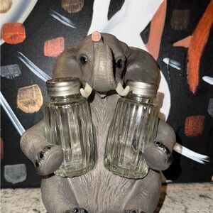 Vintage elephant, salt, and pepper shaker holder